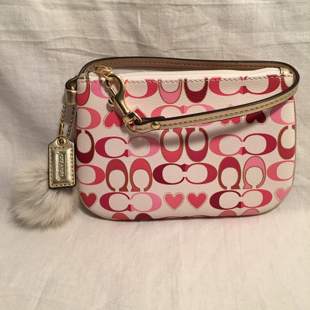 Coach Valentine Wristlet With Fur Pom
